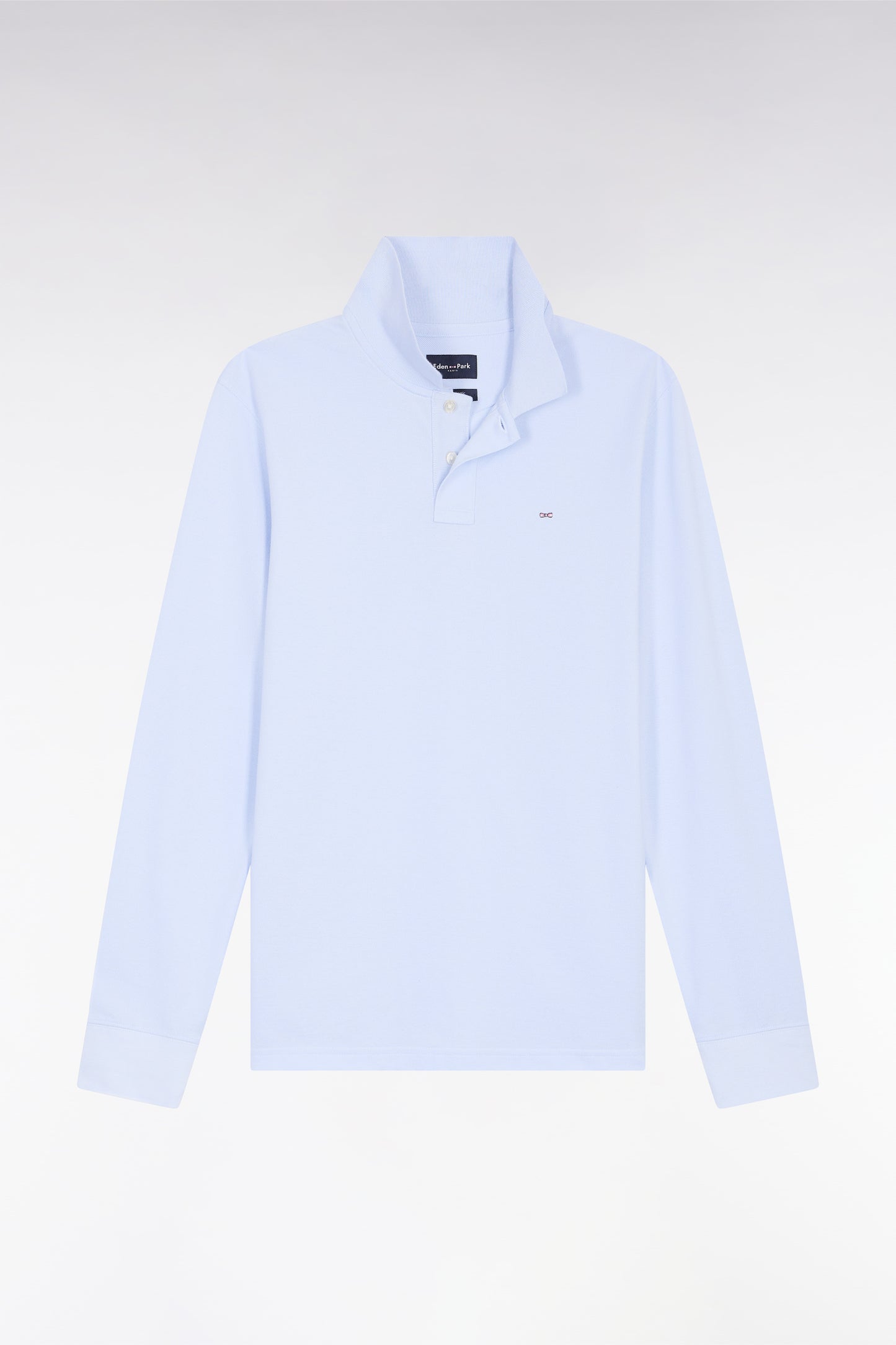 Long-sleeved polo shirt in straight-cut sky Pima cotton