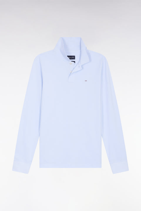 Long-sleeved polo shirt in straight-cut sky Pima cotton - Image 2