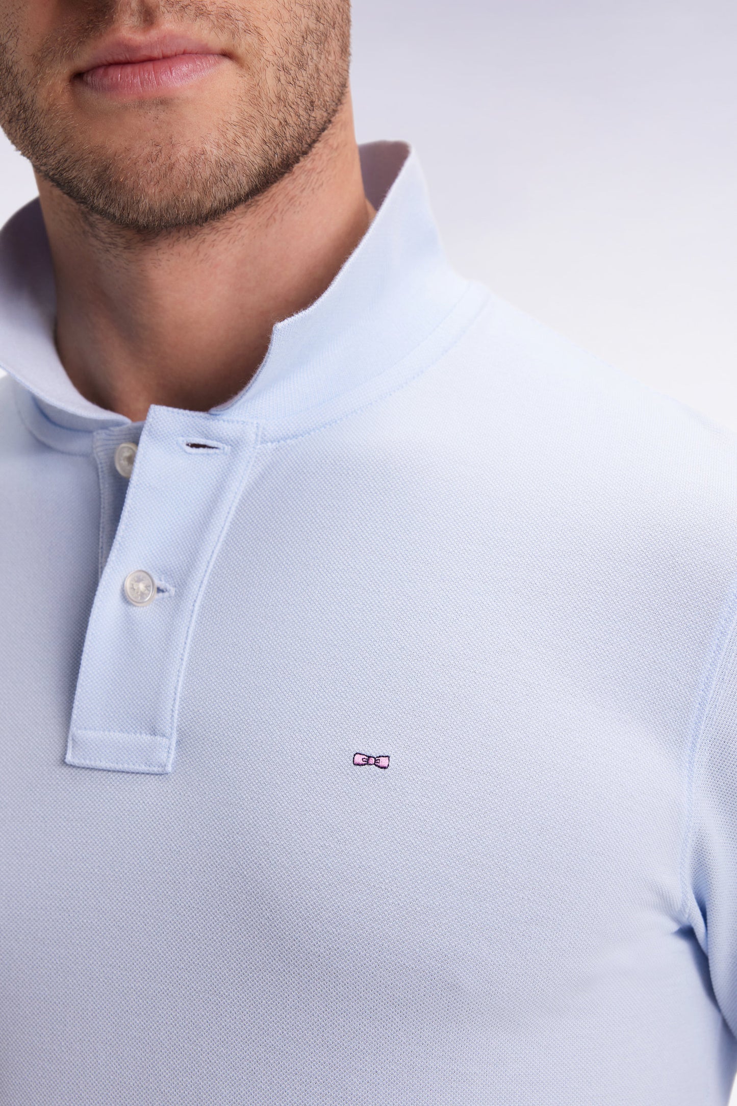 Long-sleeved polo shirt in straight-cut sky Pima cotton