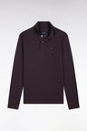 Long-sleeved polo shirt in brown Pima cotton, straight cut