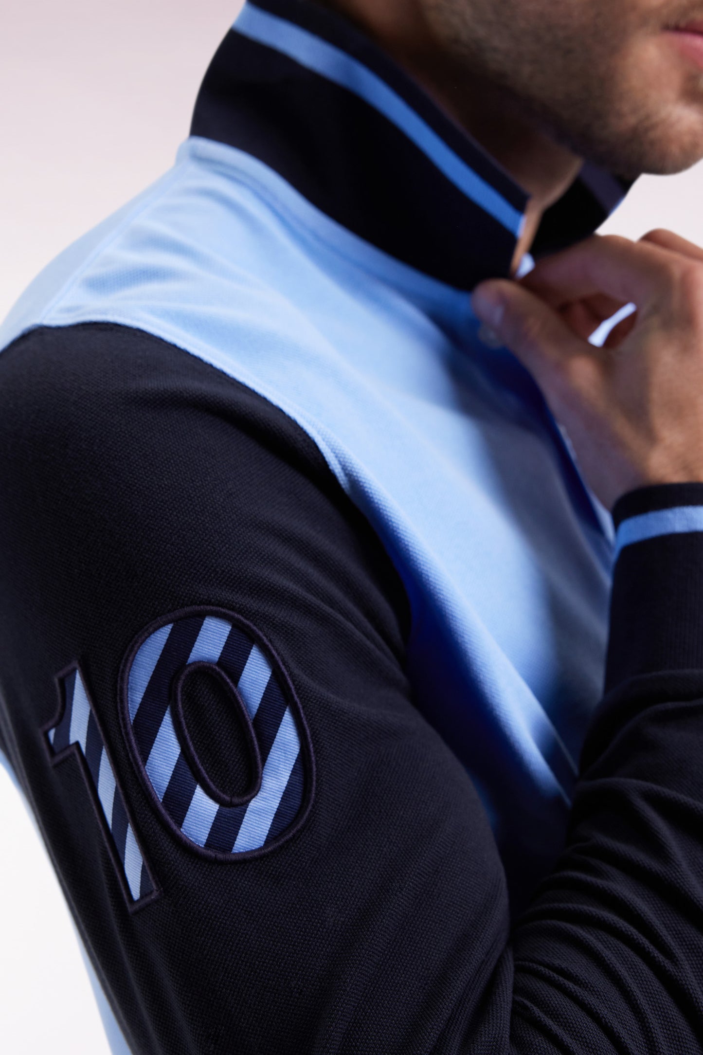 Long-sleeved polo shirt in two-tone cotton piqué with sky embroidery 10
