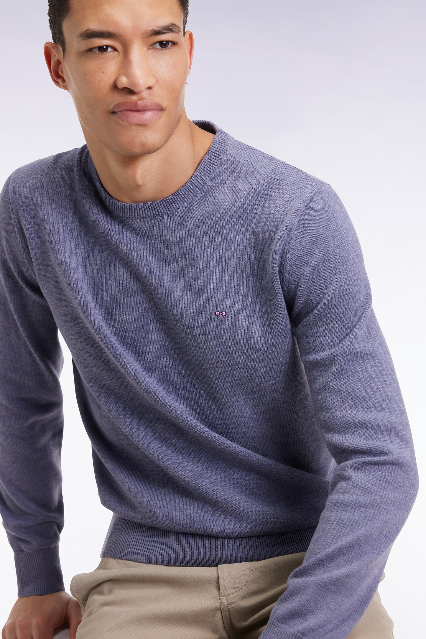 Blue wool and cotton round-neck sweater