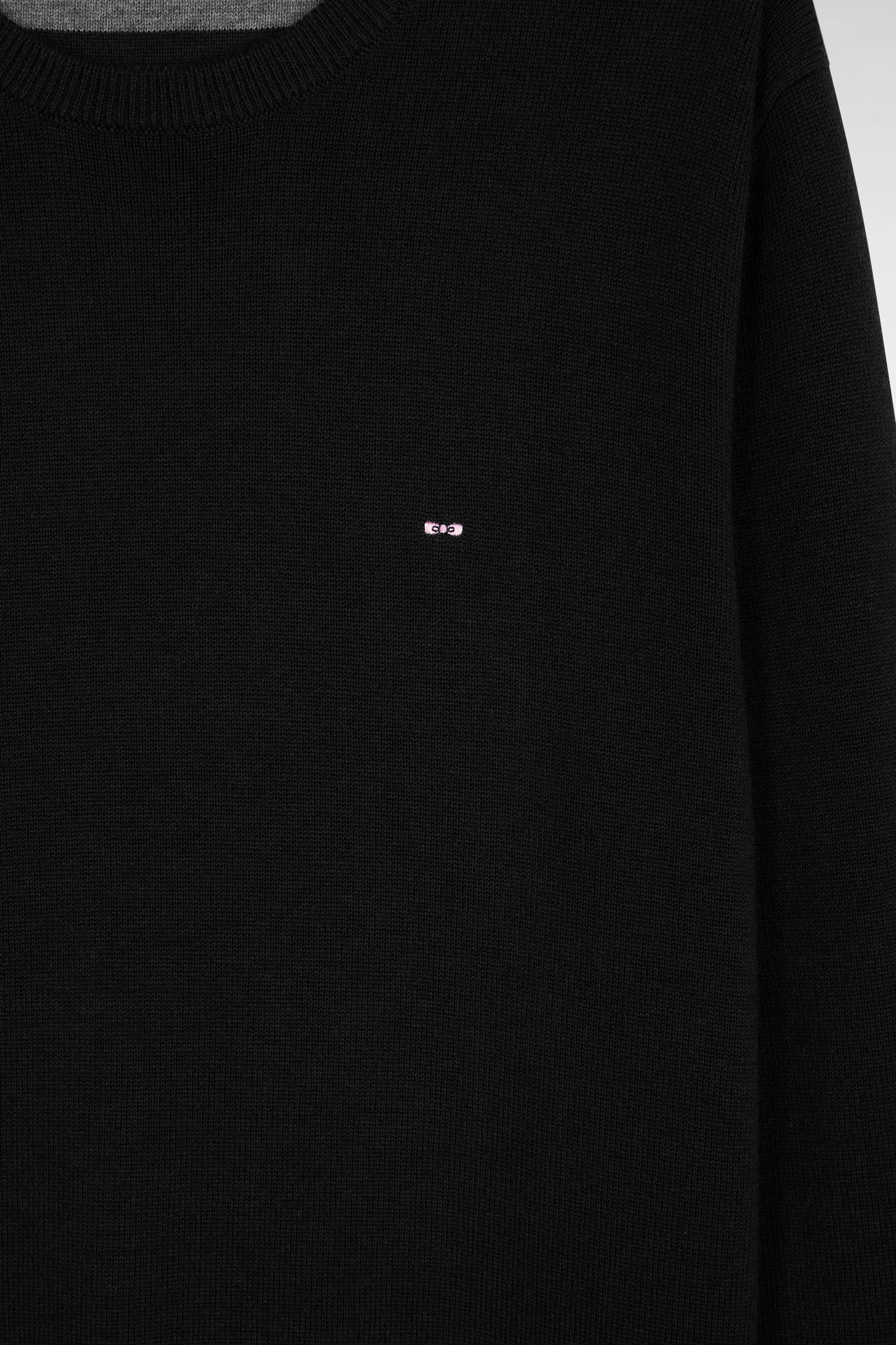 Black wool and cotton round-neck sweater