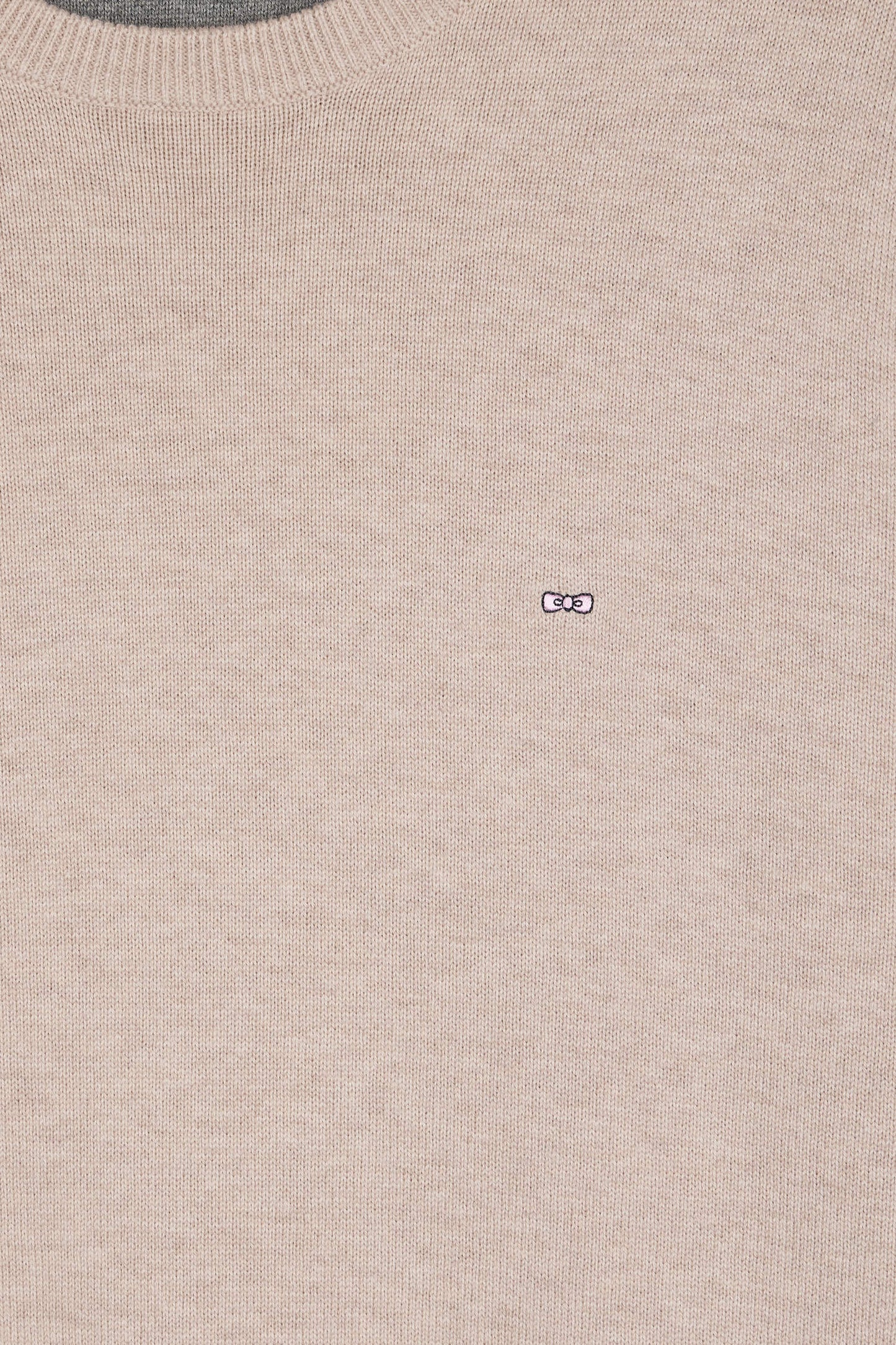 Round-neck sweater in beige wool and cotton