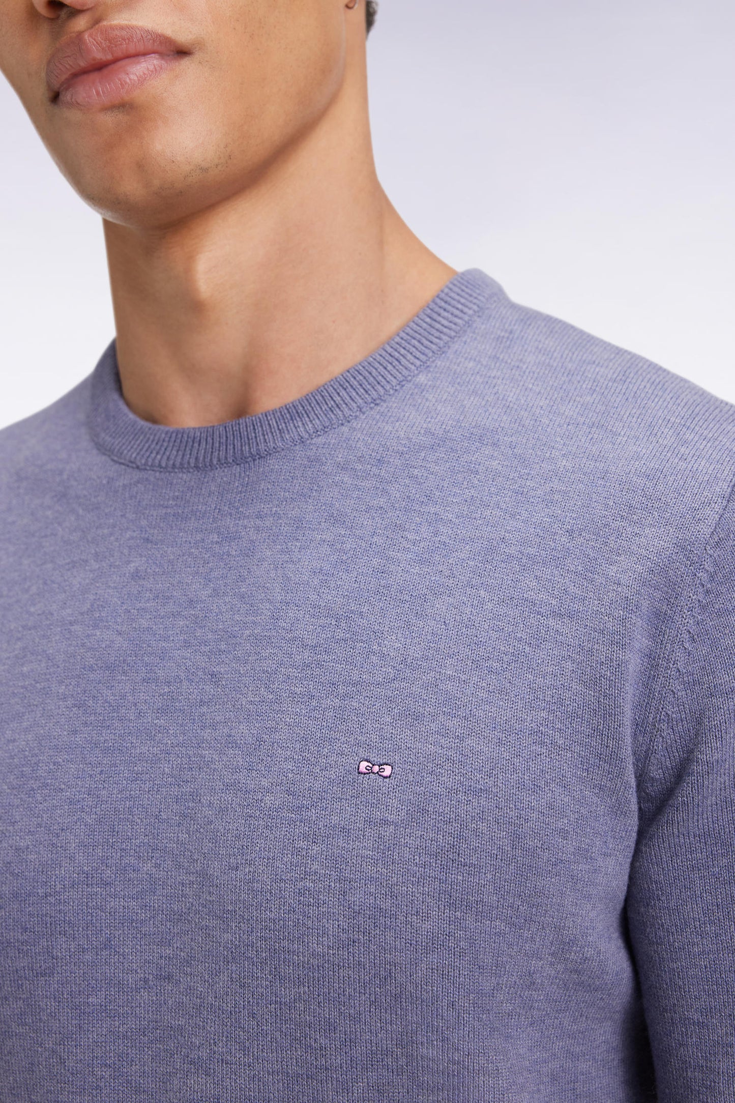 Blue wool and cotton round-neck sweater