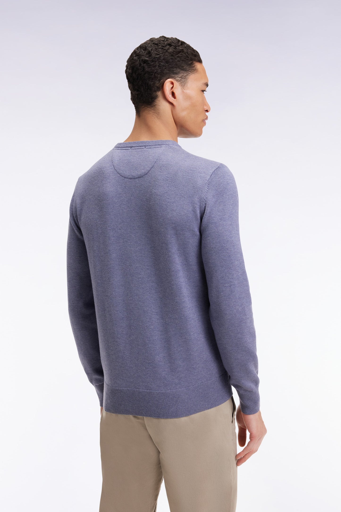 Blue wool and cotton round-neck sweater