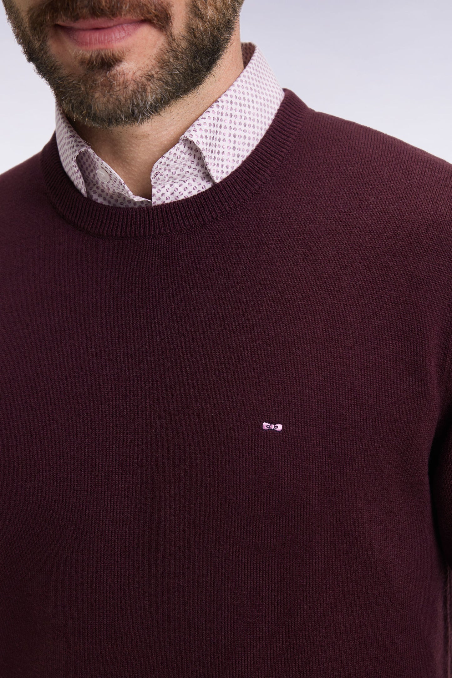 Round-neck sweater in burgundy wool and cotton