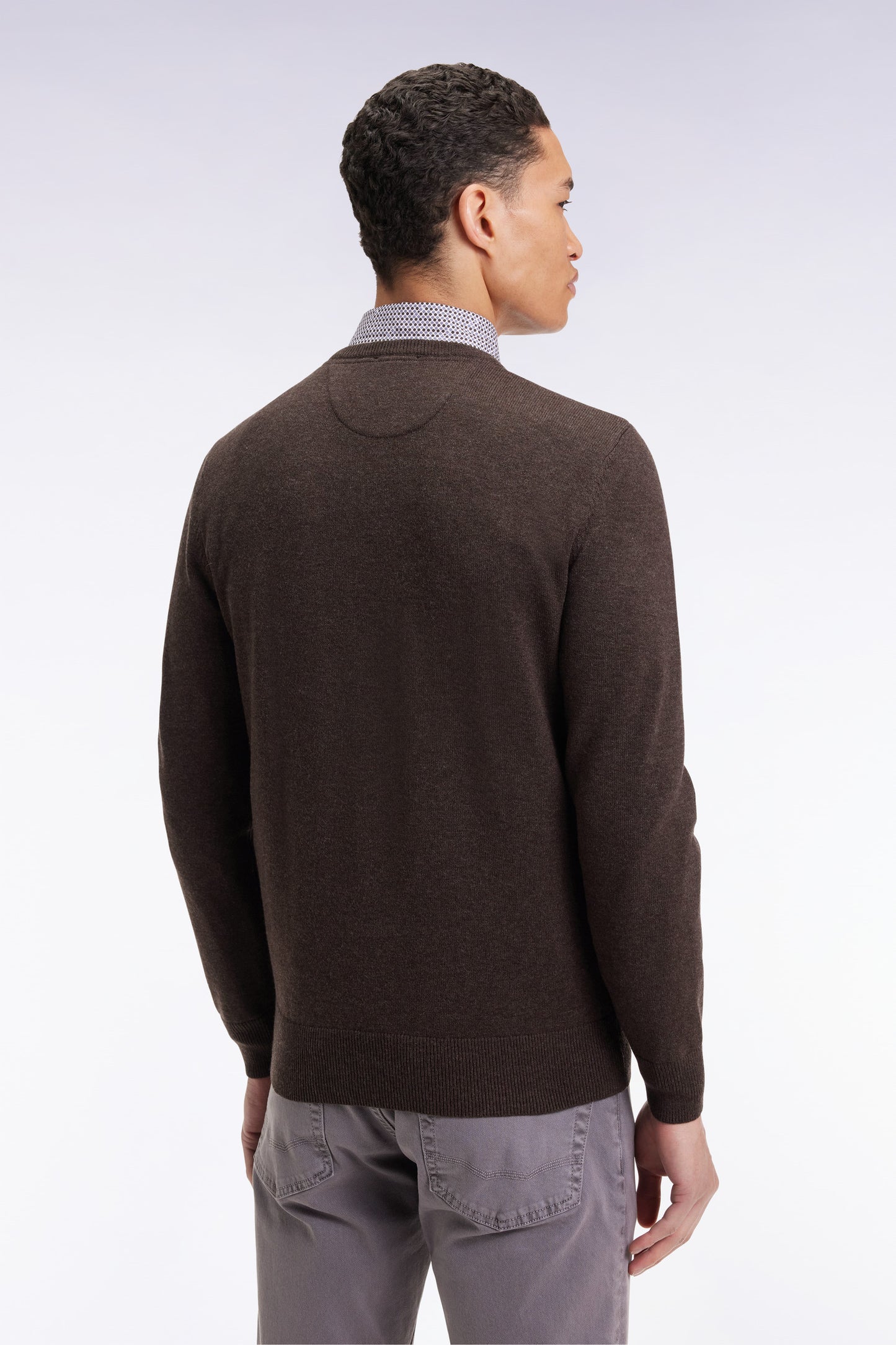 Dark brown wool and cotton round-neck sweater