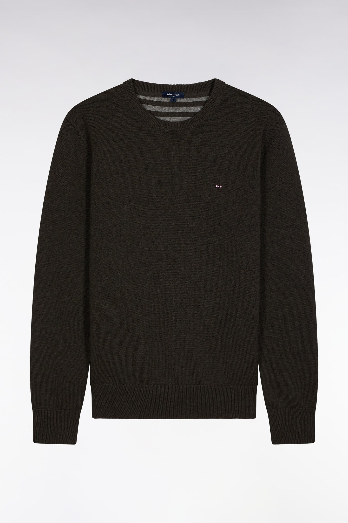 Round-neck sweater in bottle-green wool and cotton