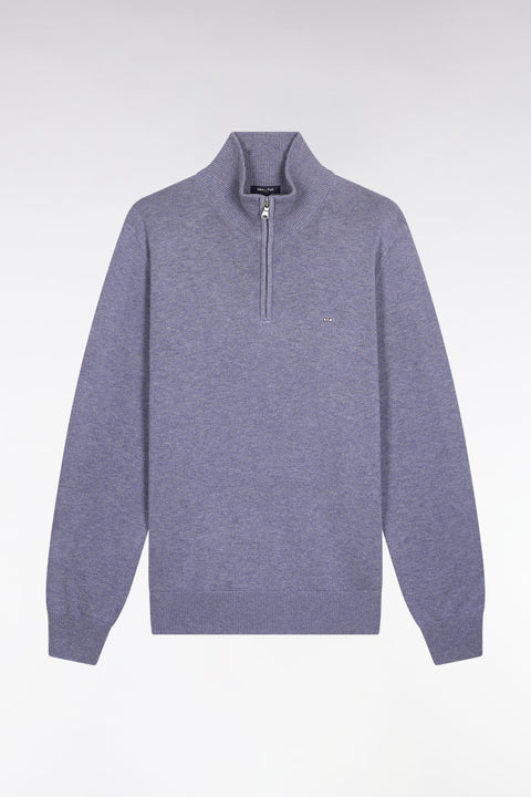 Grey-blue wool and cotton trucker-neck sweater - Image 2