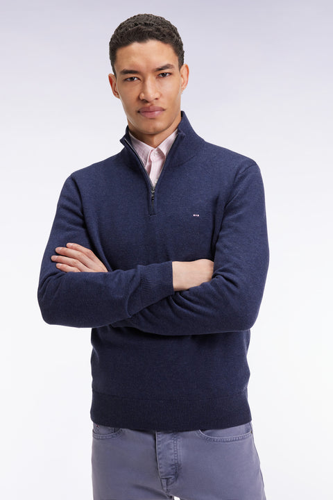 Blue wool and cotton trucker-neck sweater - Image 3