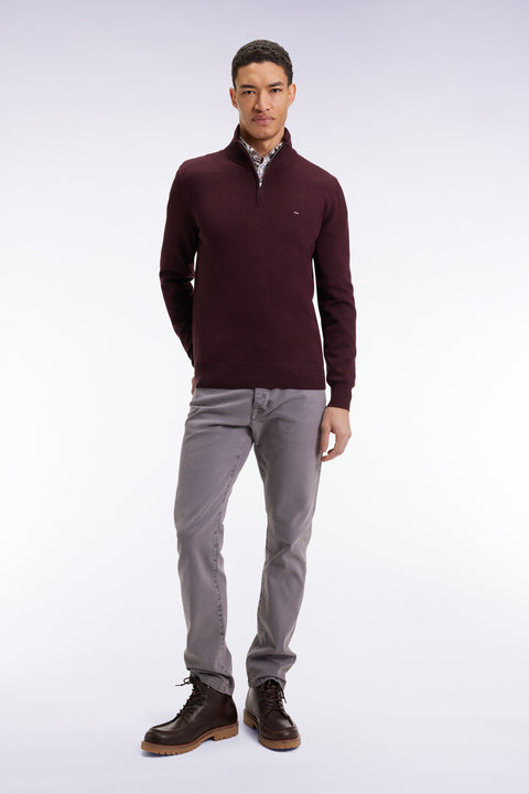 Truck-neck sweater in burgundy wool and cotton - Image 1