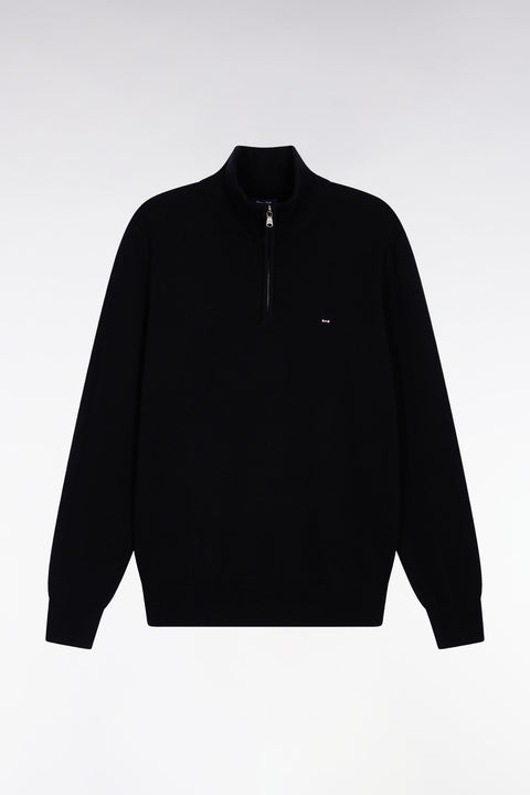 Black wool and cotton trucker-neck sweater - Image 2