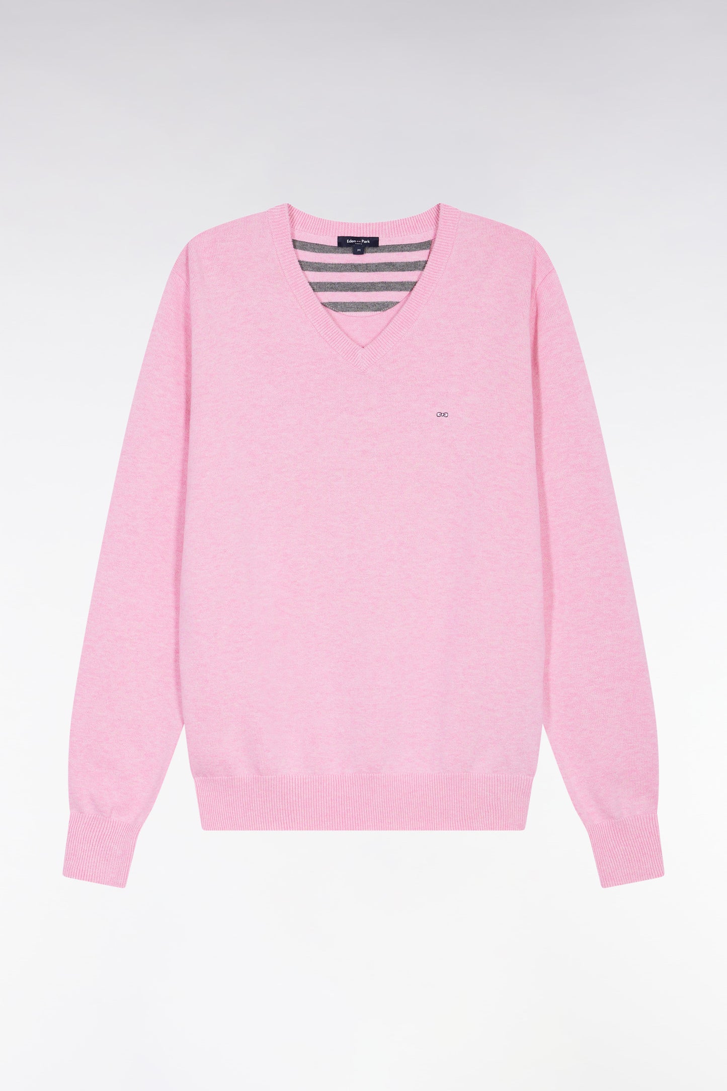 Pink wool and cotton V-neck sweater