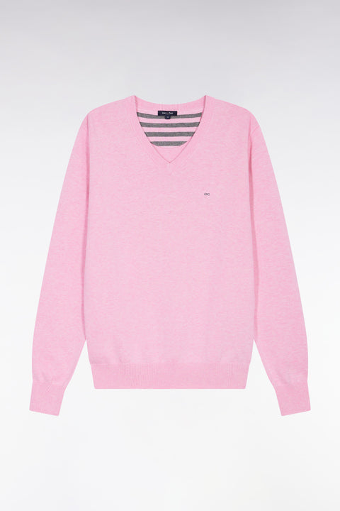 Pink wool and cotton V-neck sweater - Image 2