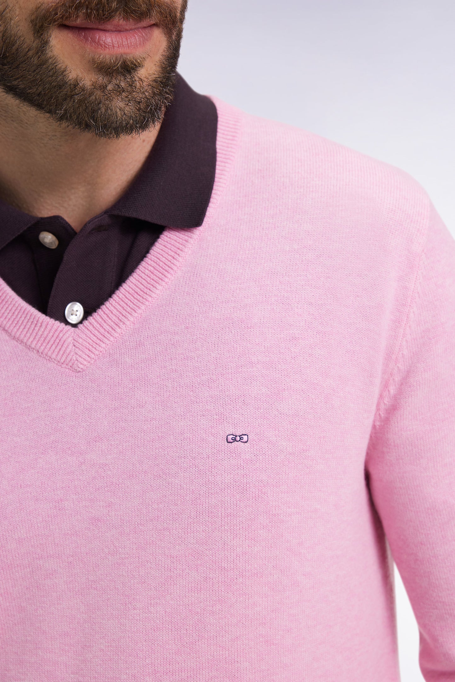 Pink wool and cotton V-neck sweater