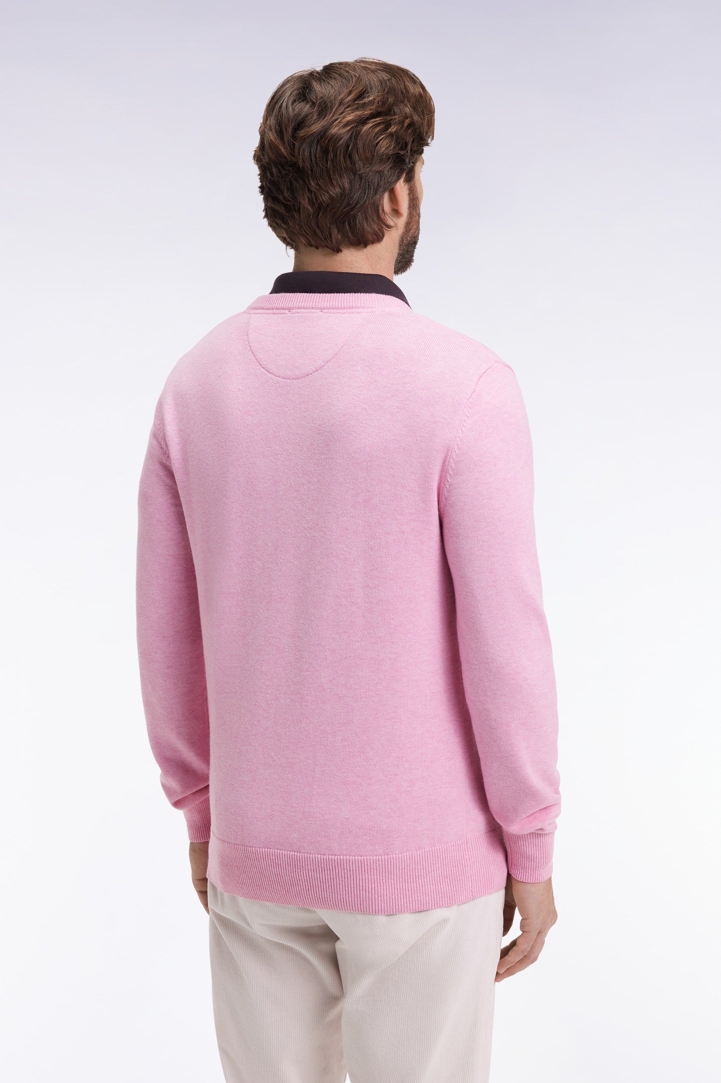 Pink wool and cotton V-neck sweater