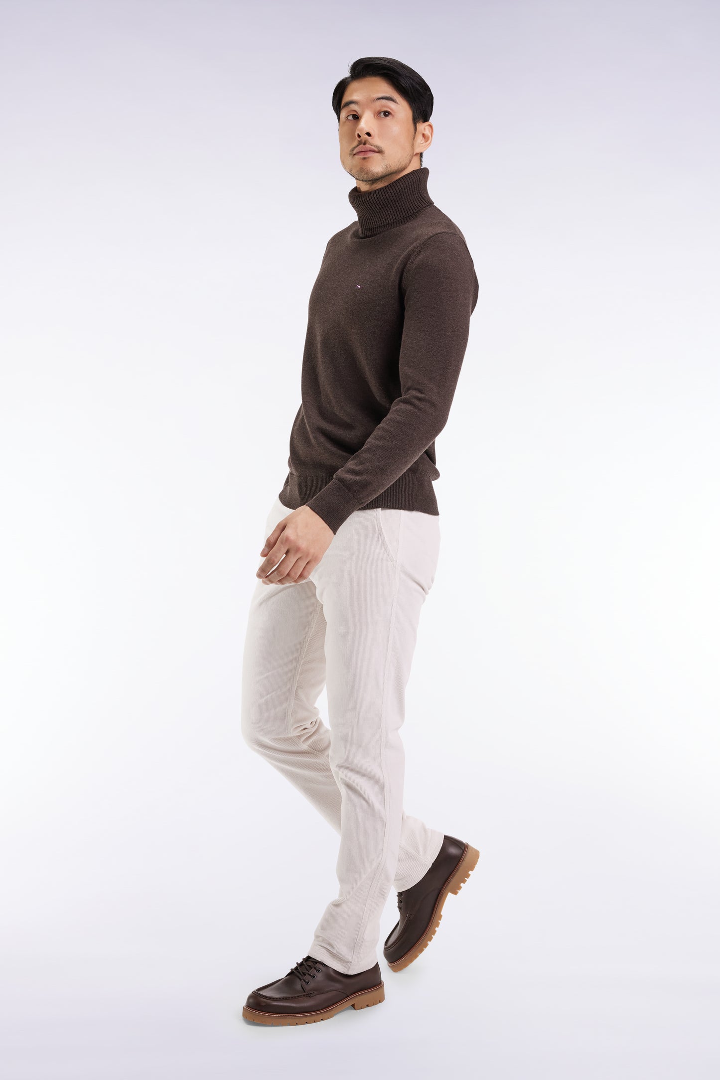 Dark brown wool and cotton turtleneck sweater