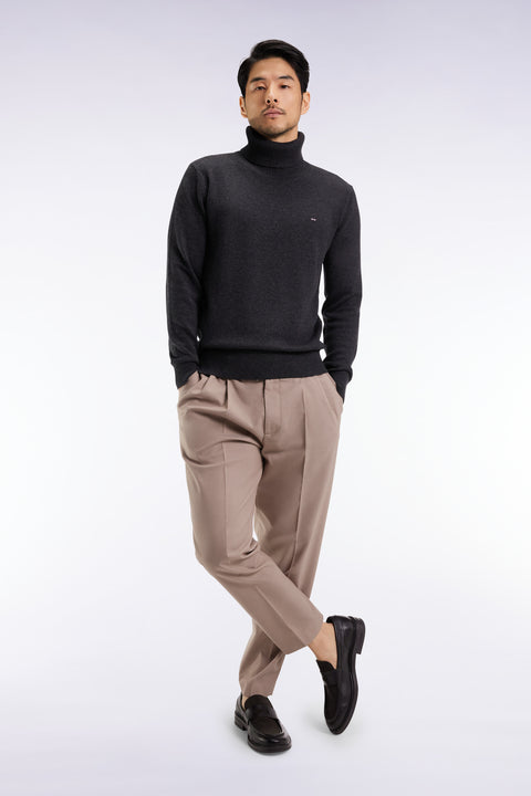 Dark grey wool and cotton turtleneck sweater - Image 1