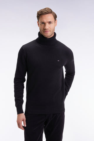 Black wool and cotton turtleneck sweater