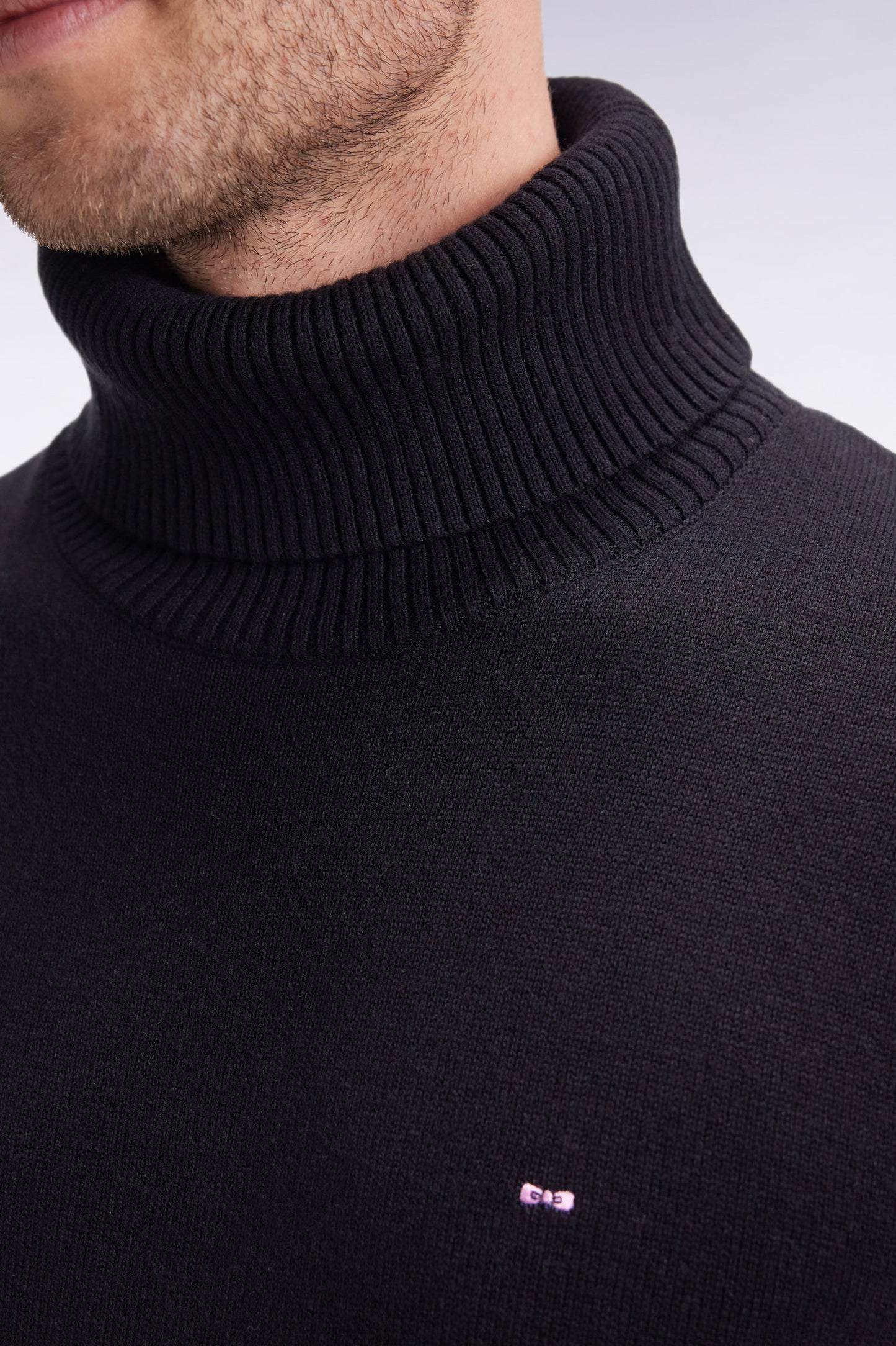 Black wool and cotton turtleneck sweater