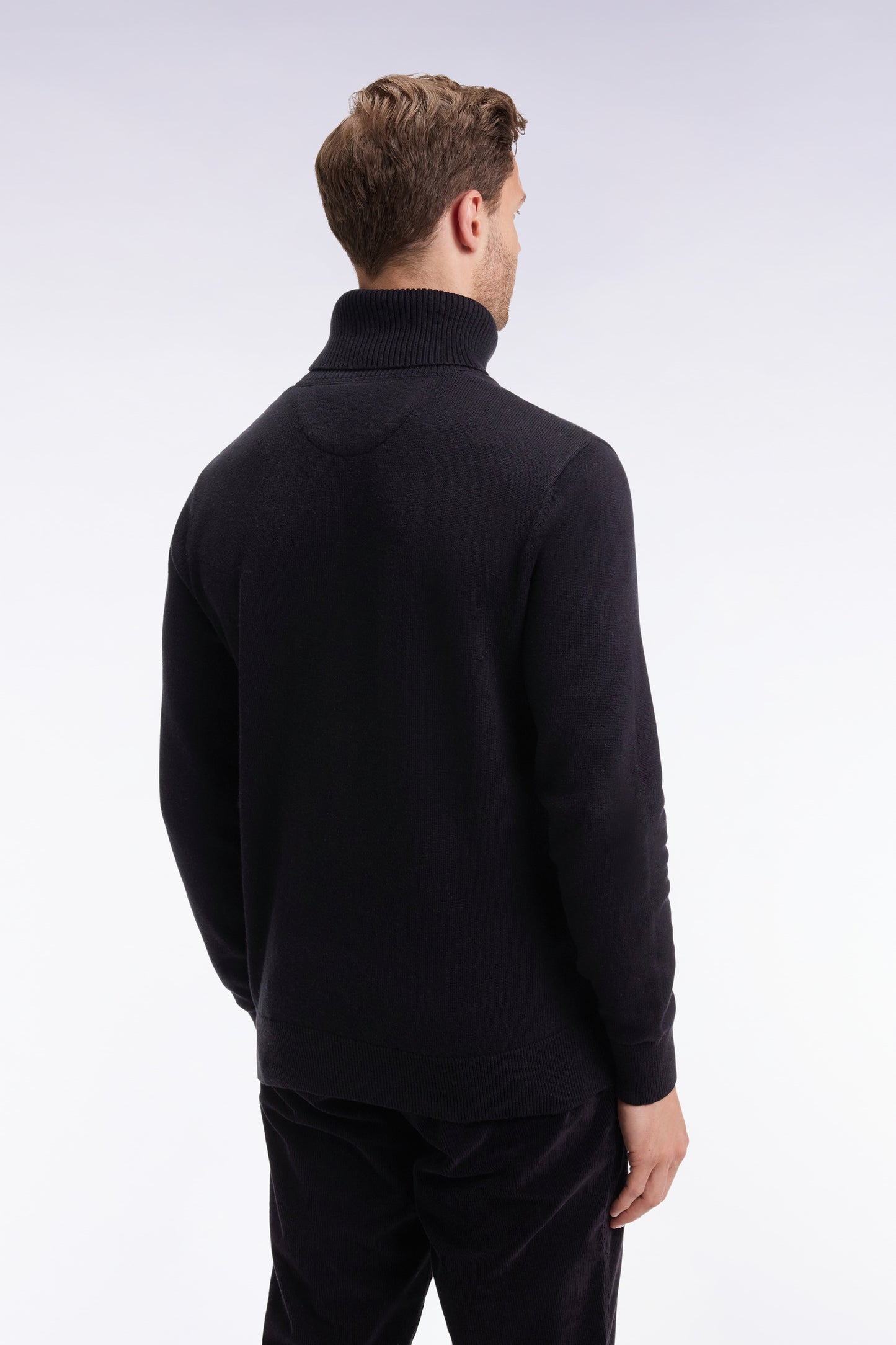 Black wool and cotton turtleneck sweater