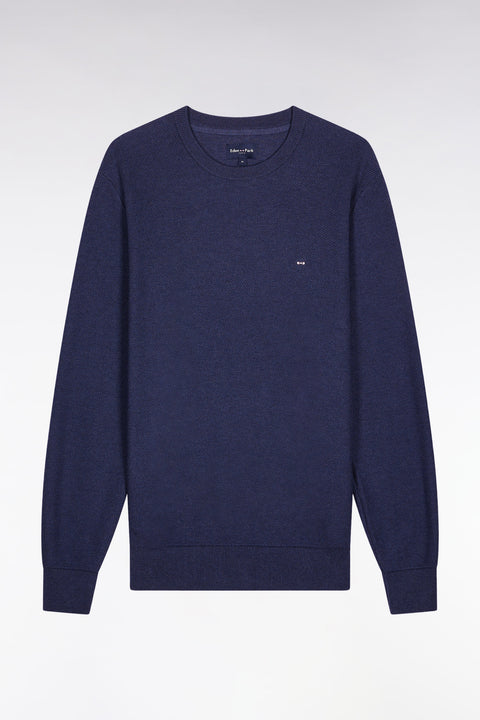 Round-neck sweater in navy cotton honeycomb - Image 2