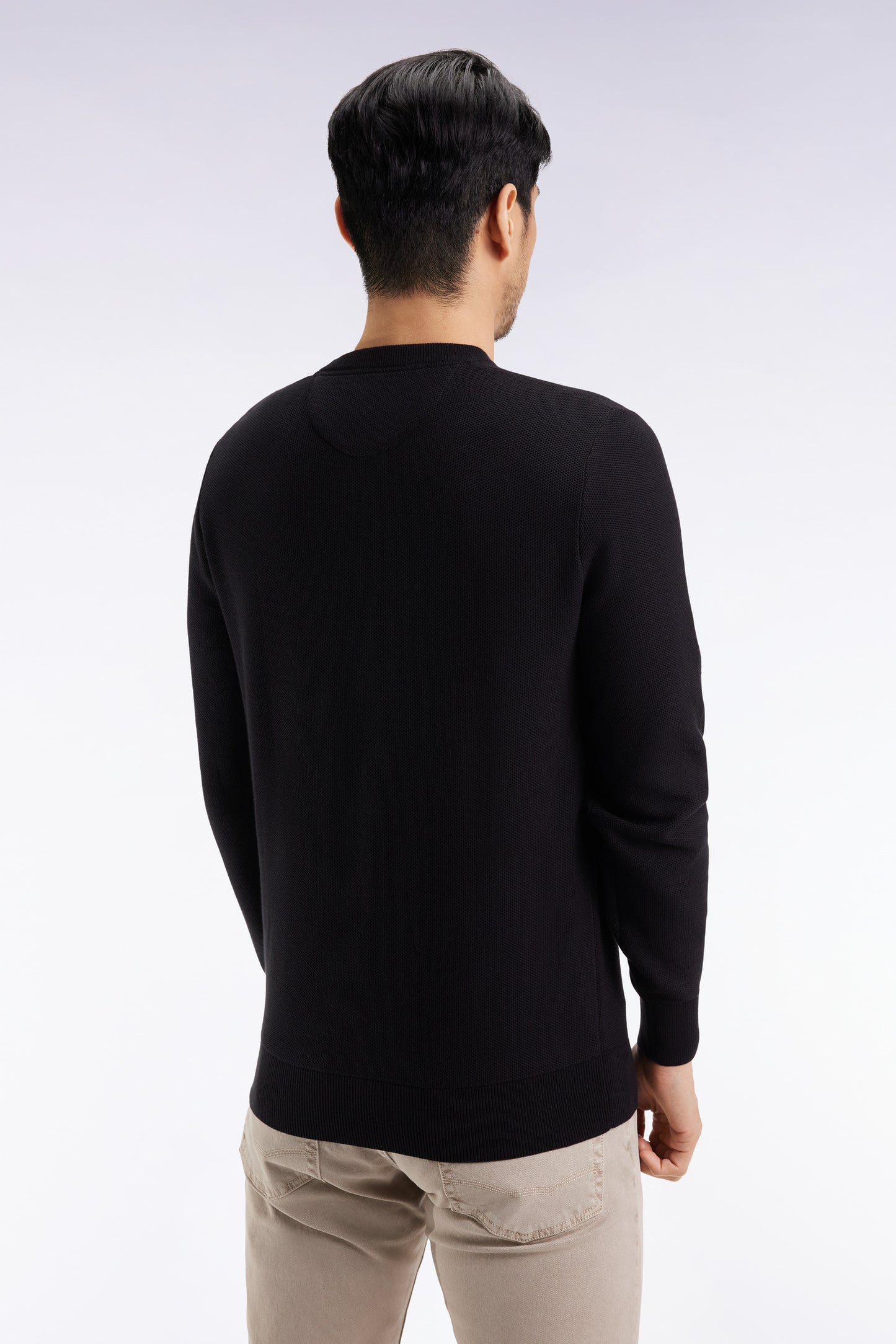 Pull col rond en coton nid d'abeille noir
