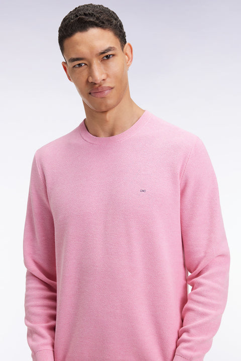 Pink cotton honeycomb round-neck sweater - Image 1