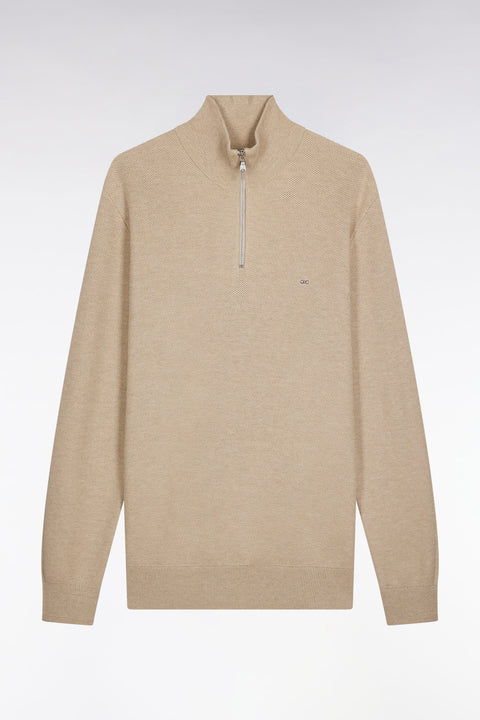 Beige cotton honeycomb trucker-neck sweater - Image 2