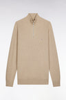 Beige cotton honeycomb trucker-neck sweater