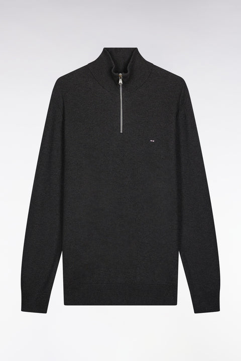 Honeycomb cotton trucker-neck sweater, dark grey - Image 2