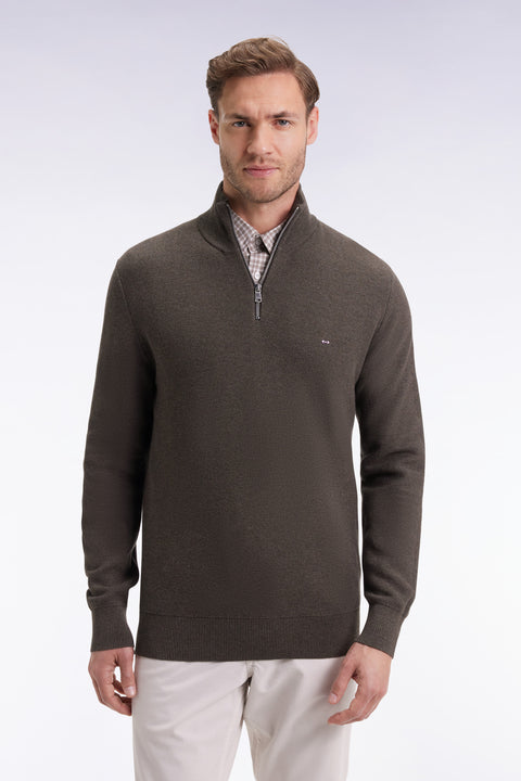 Brown cotton honeycomb trucker-neck sweater - Image 3