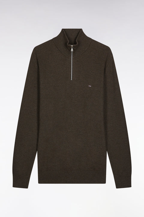 Brown cotton honeycomb trucker-neck sweater - Image 2