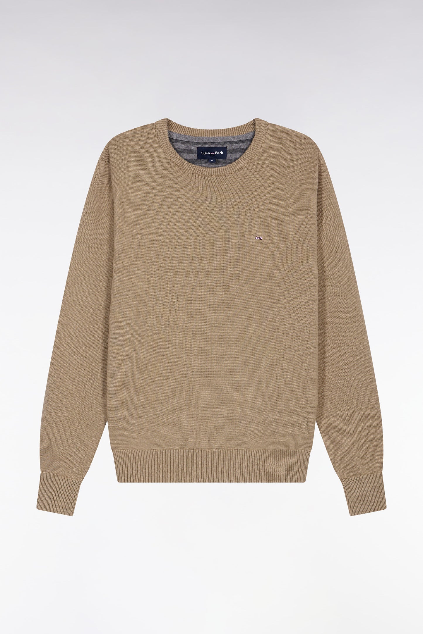 Round-neck sweater in thick beige cotton