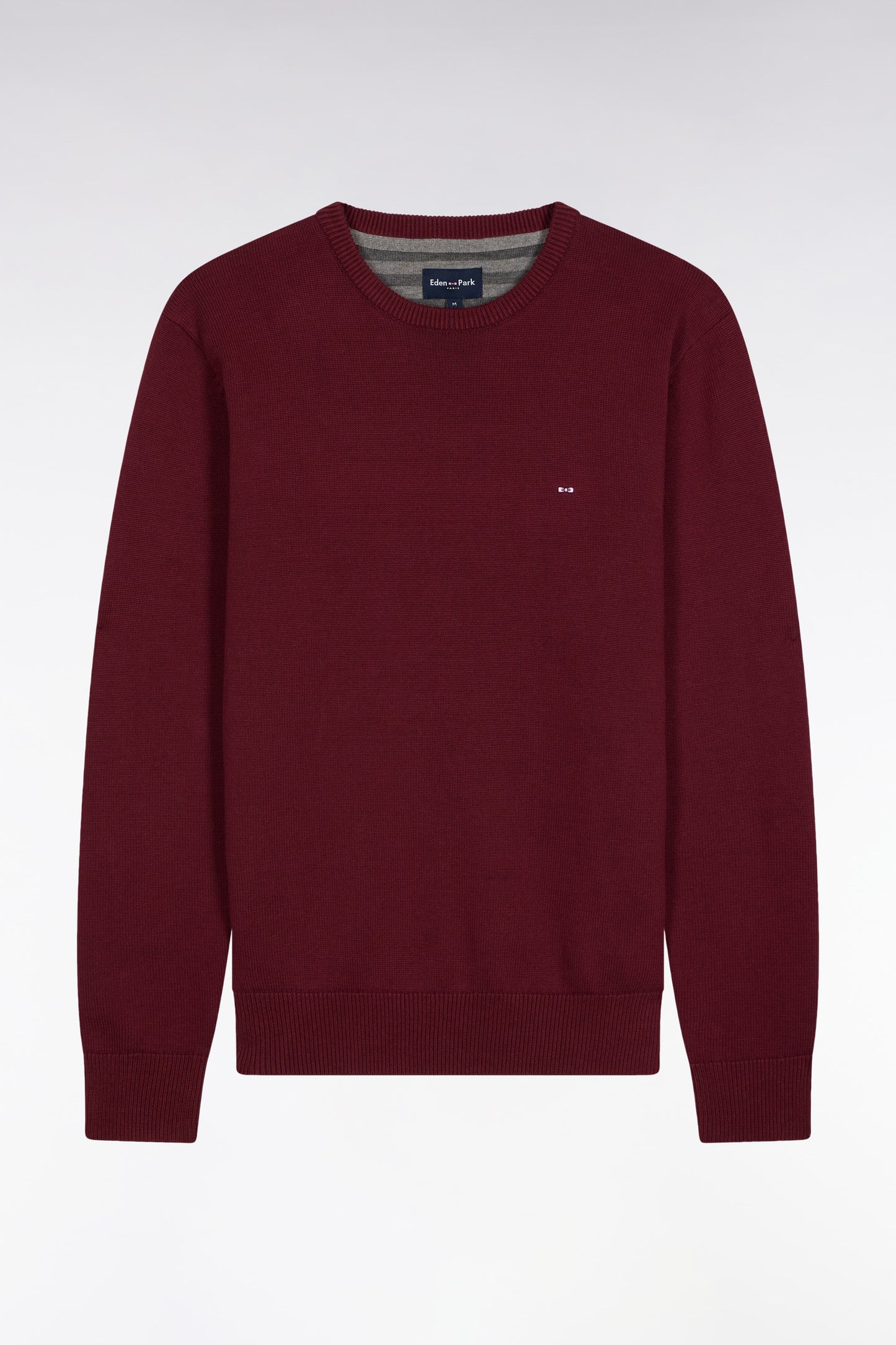 Round-neck sweater in thick burgundy cotton