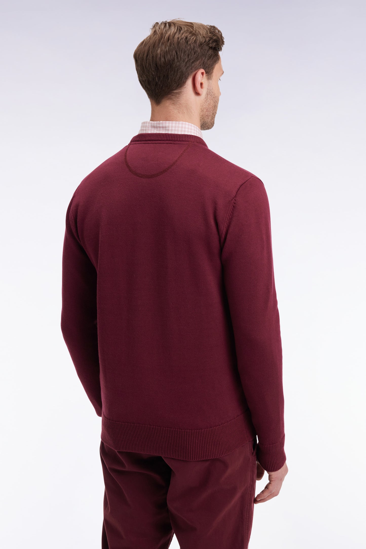 Round-neck sweater in thick burgundy cotton