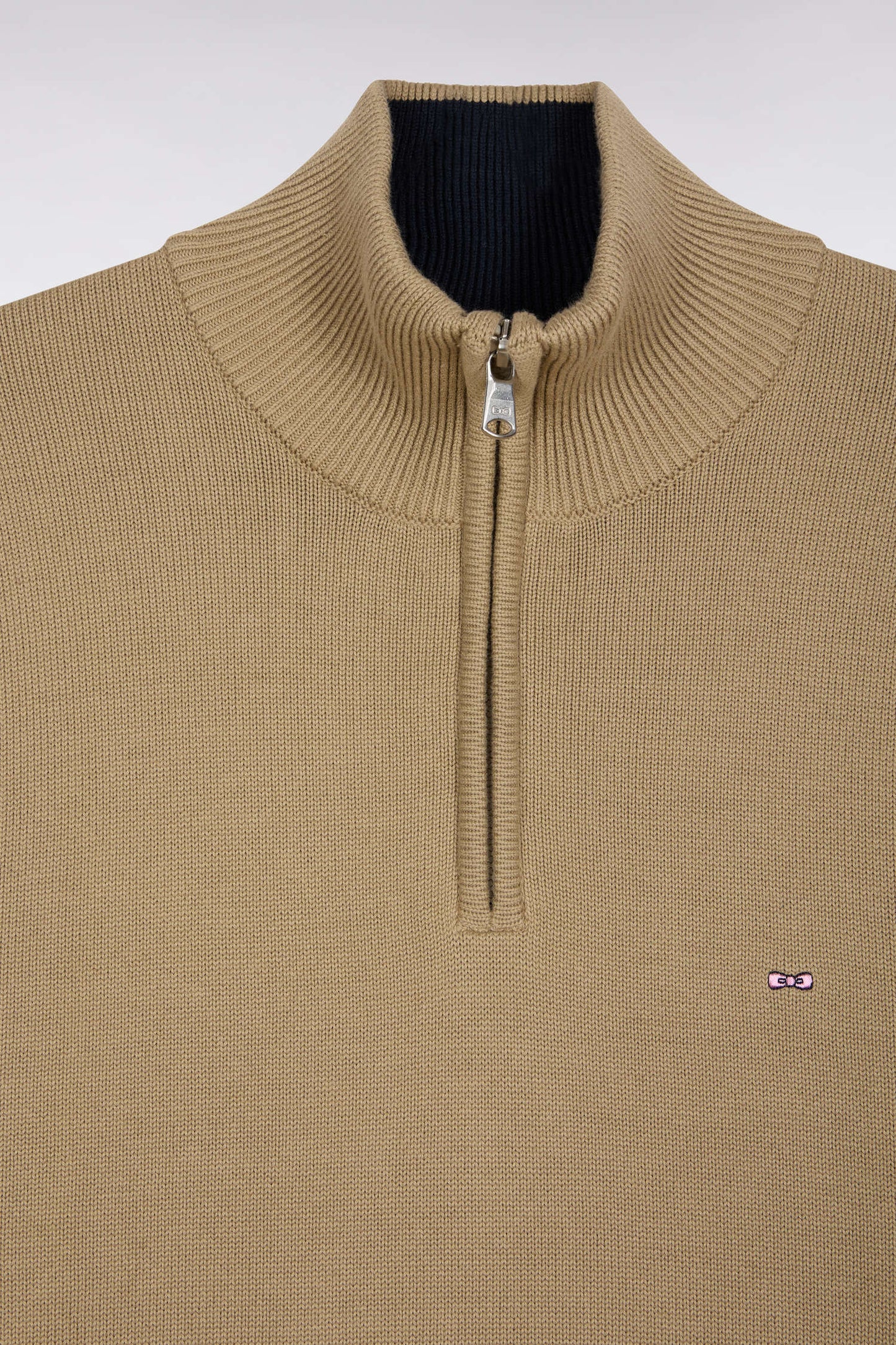Beige heavy cotton trucker-neck sweater
