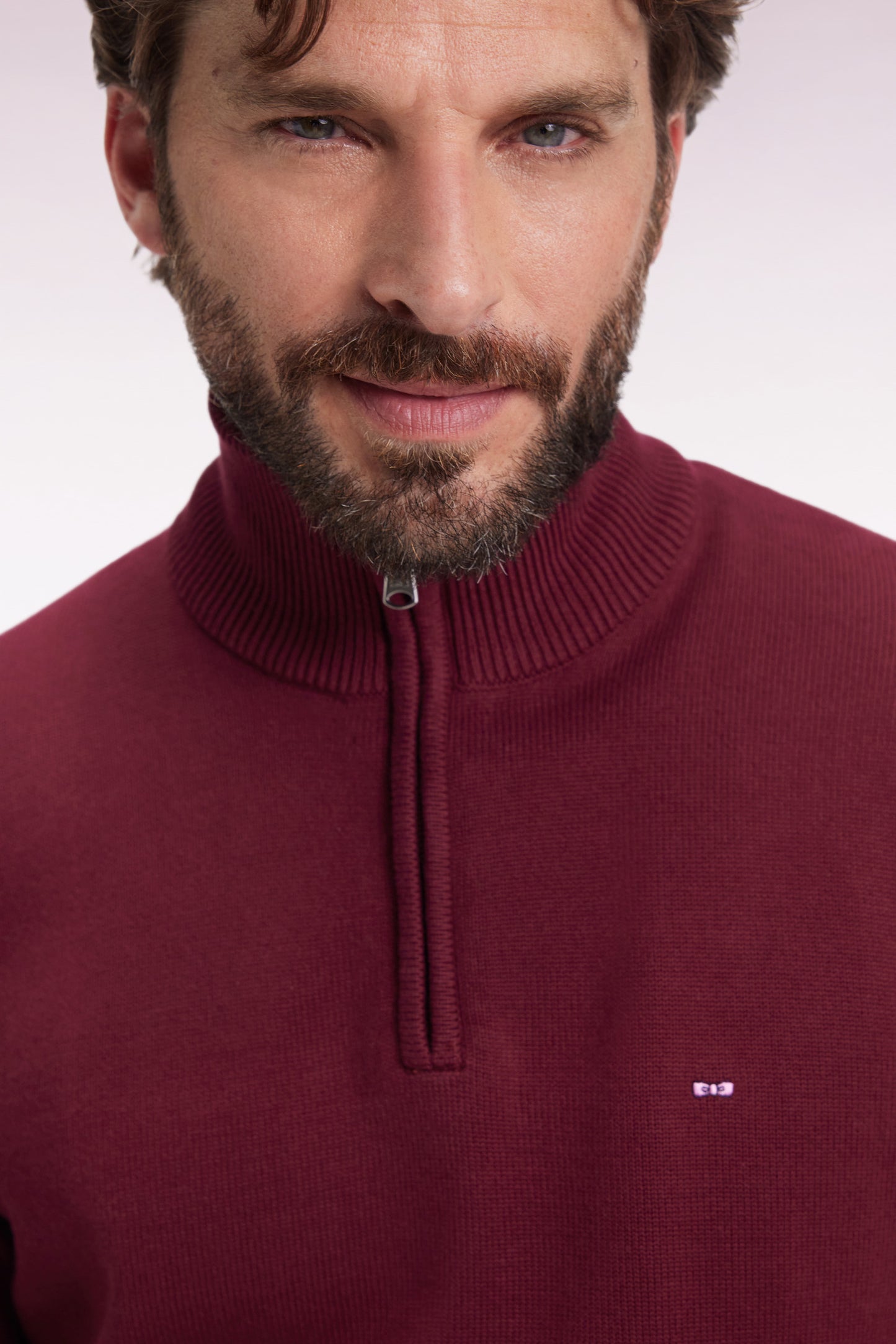 Heavy burgundy cotton trucker-neck sweater