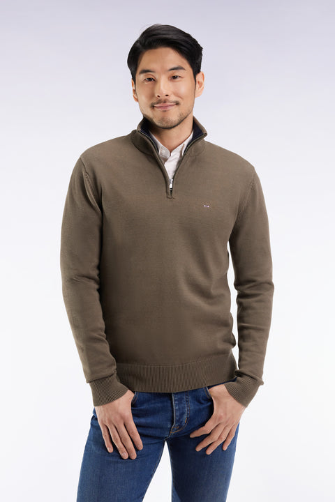 Truck-neck sweater in thick khaki cotton - Image 3