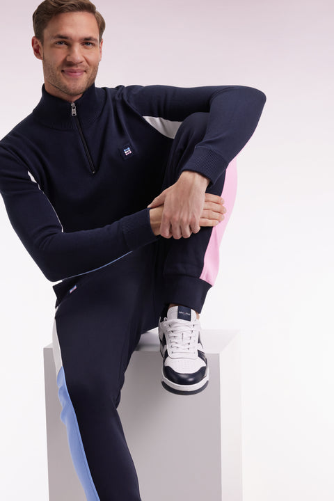 Pull col camionneur en coton noir à manches contrastées grises - Image 3