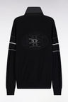 Black cotton jersey-neck sweater with embroidered back