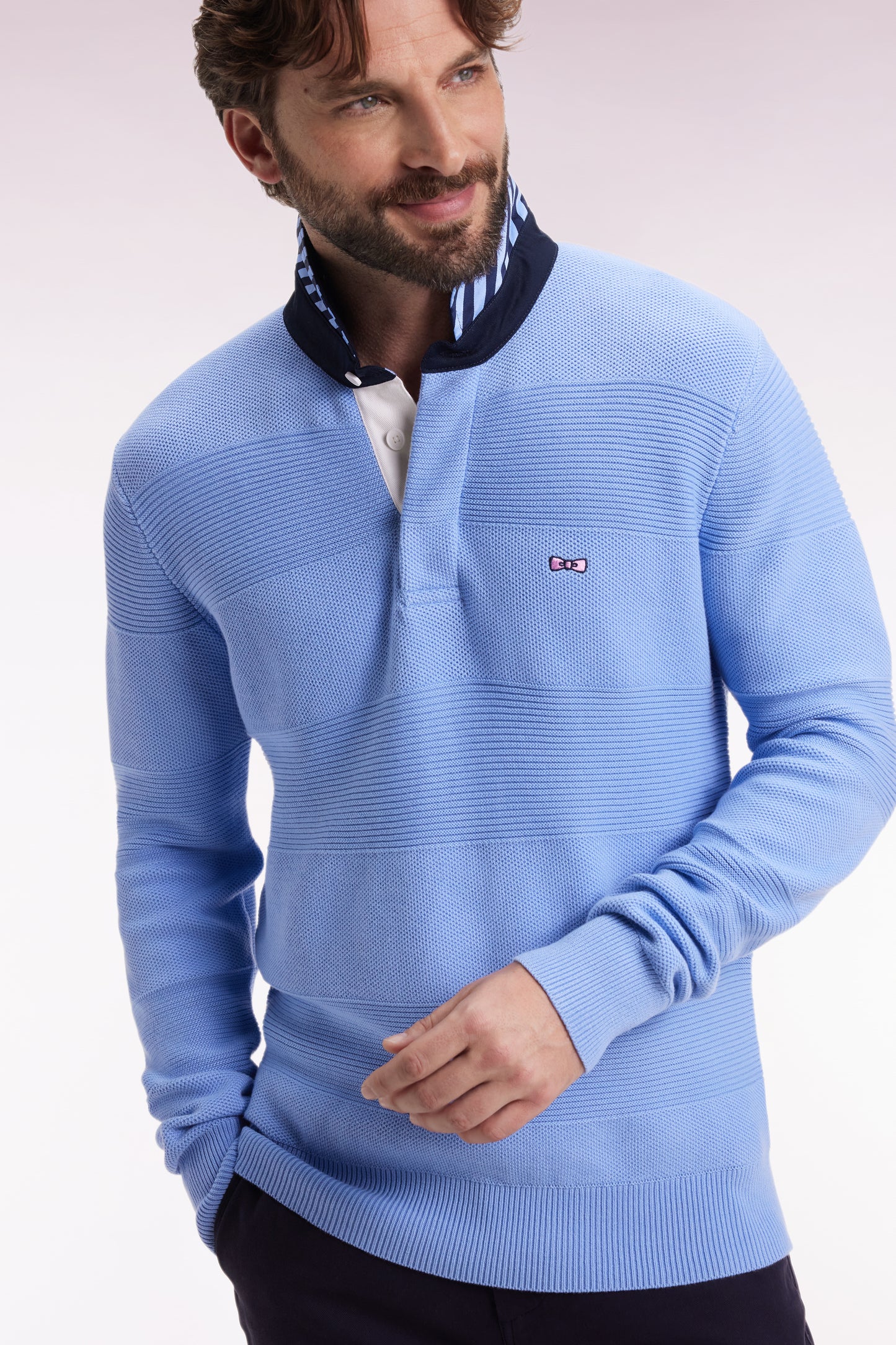 Sky cotton jersey-neck sweater with stripe effect