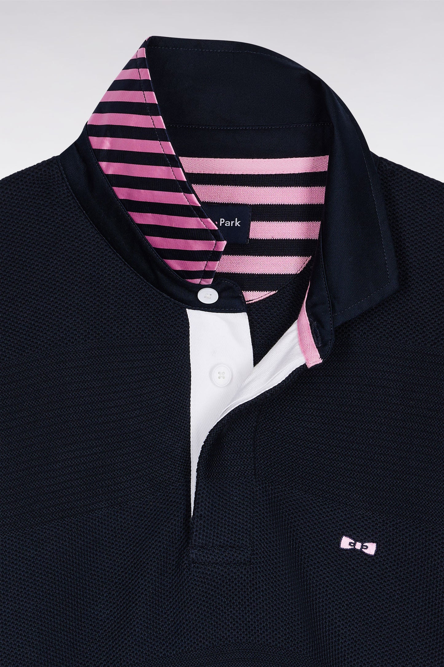 Navy cotton jersey-neck sweater with stripe effect