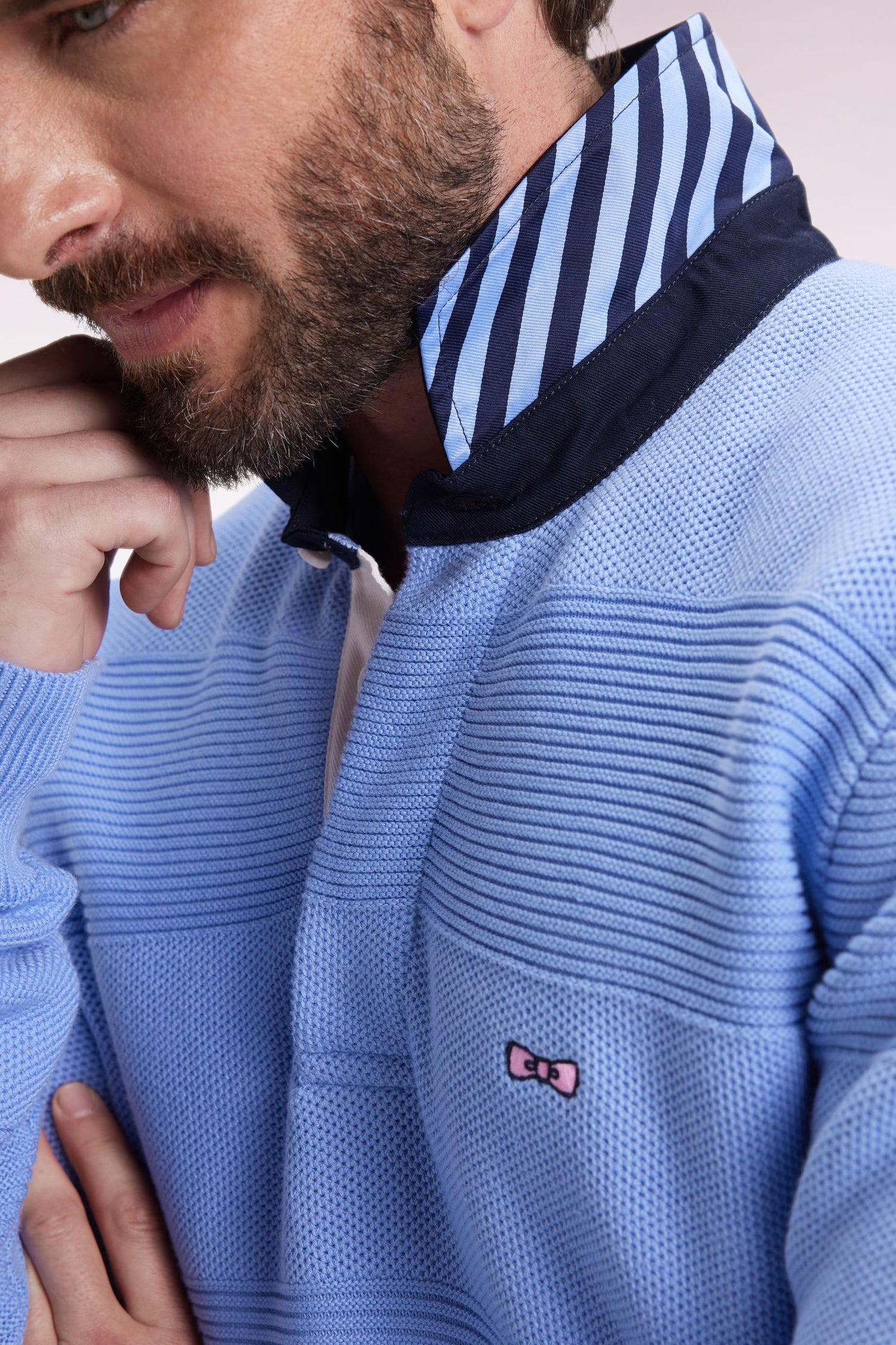 Sky cotton jersey-neck sweater with stripe effect