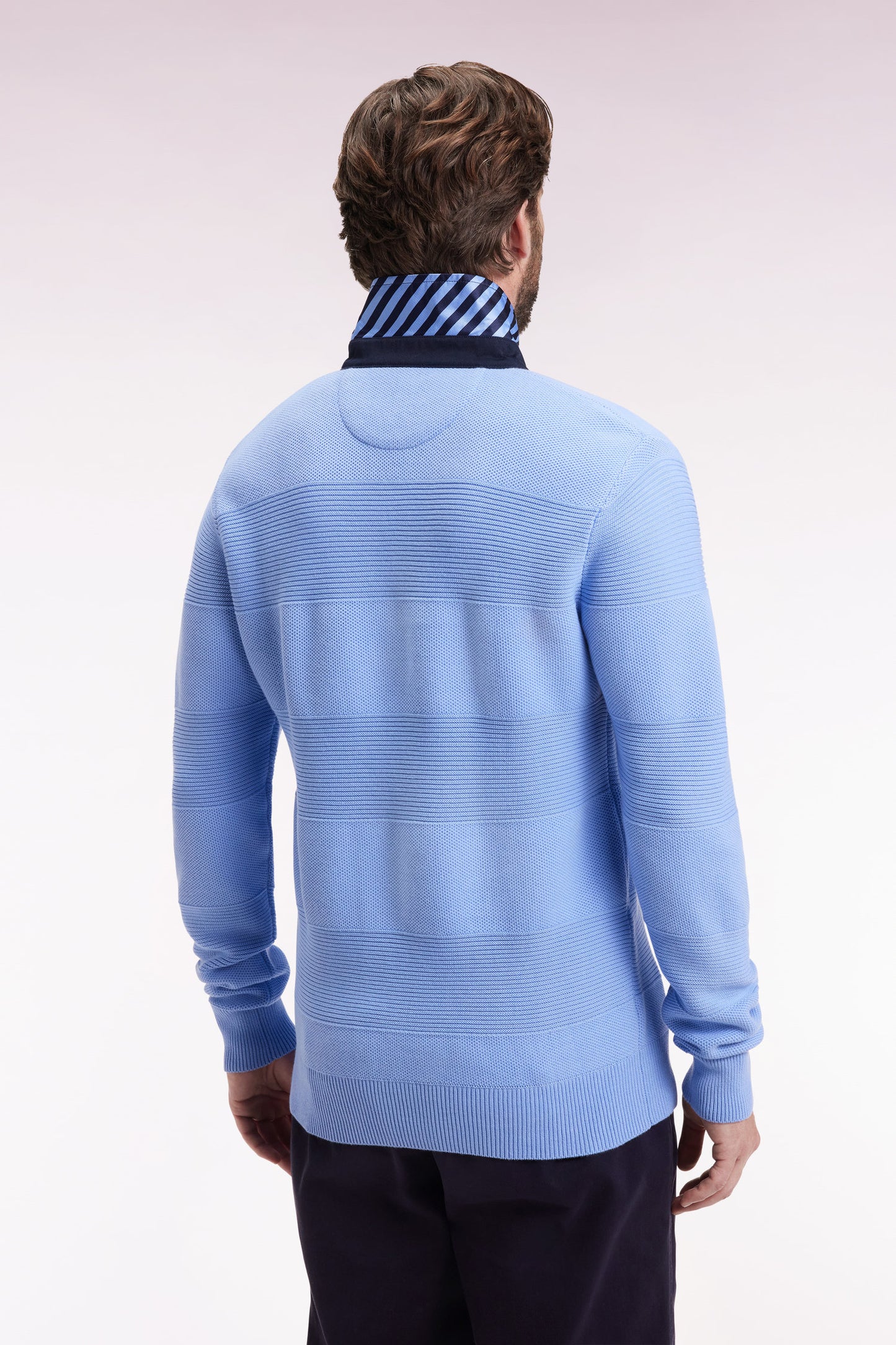 Sky cotton jersey-neck sweater with stripe effect