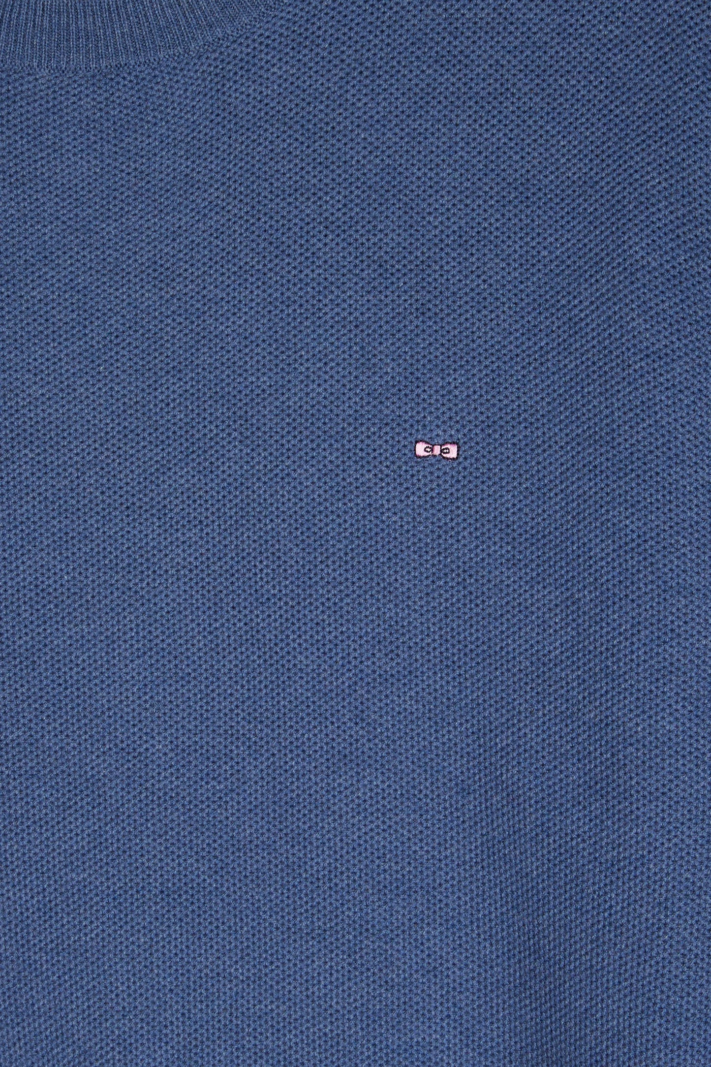 Blue cotton honeycomb round-neck sweater