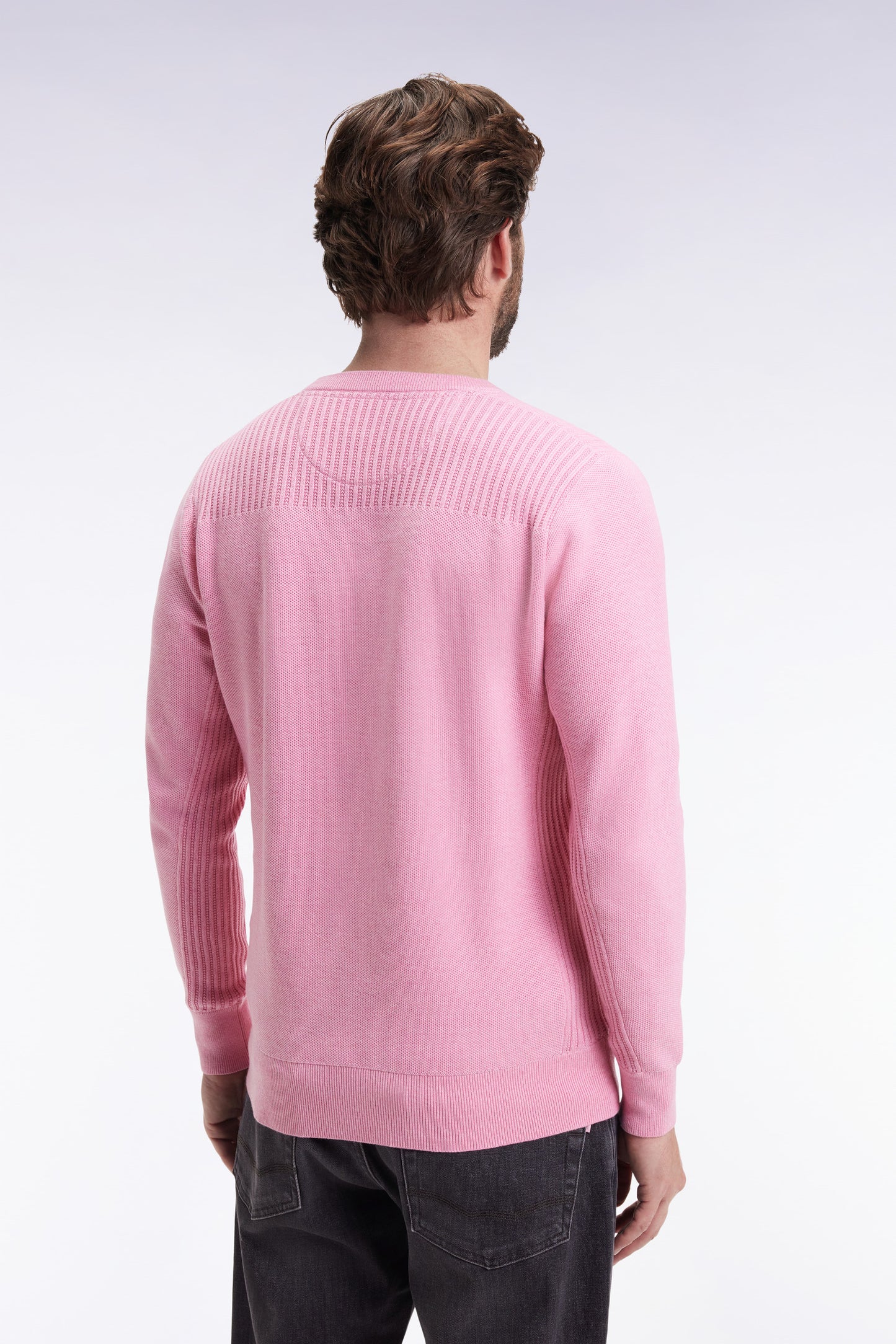 Pink cotton honeycomb round-neck sweater