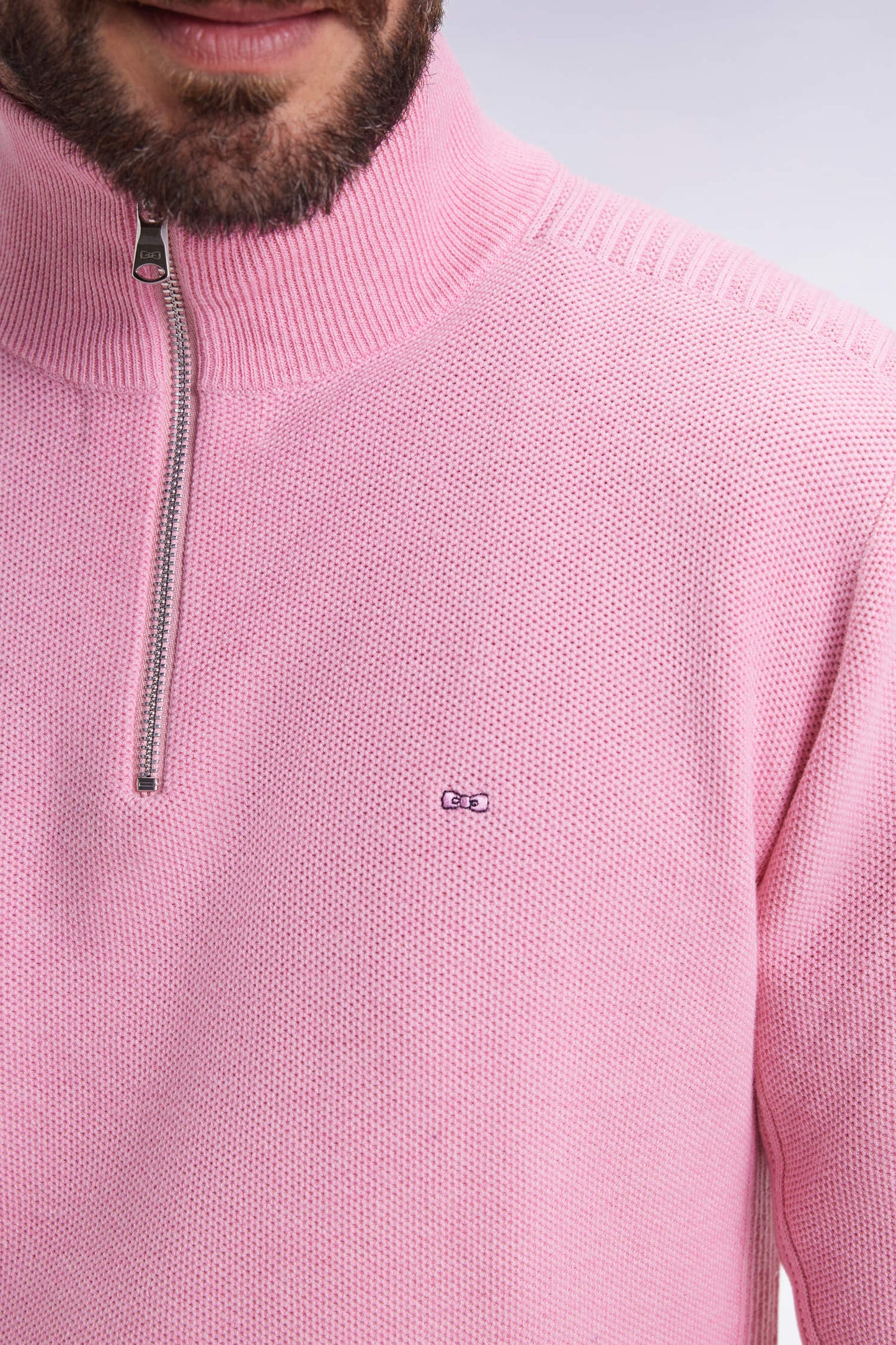 Pink cotton honeycomb trucker-neck sweater