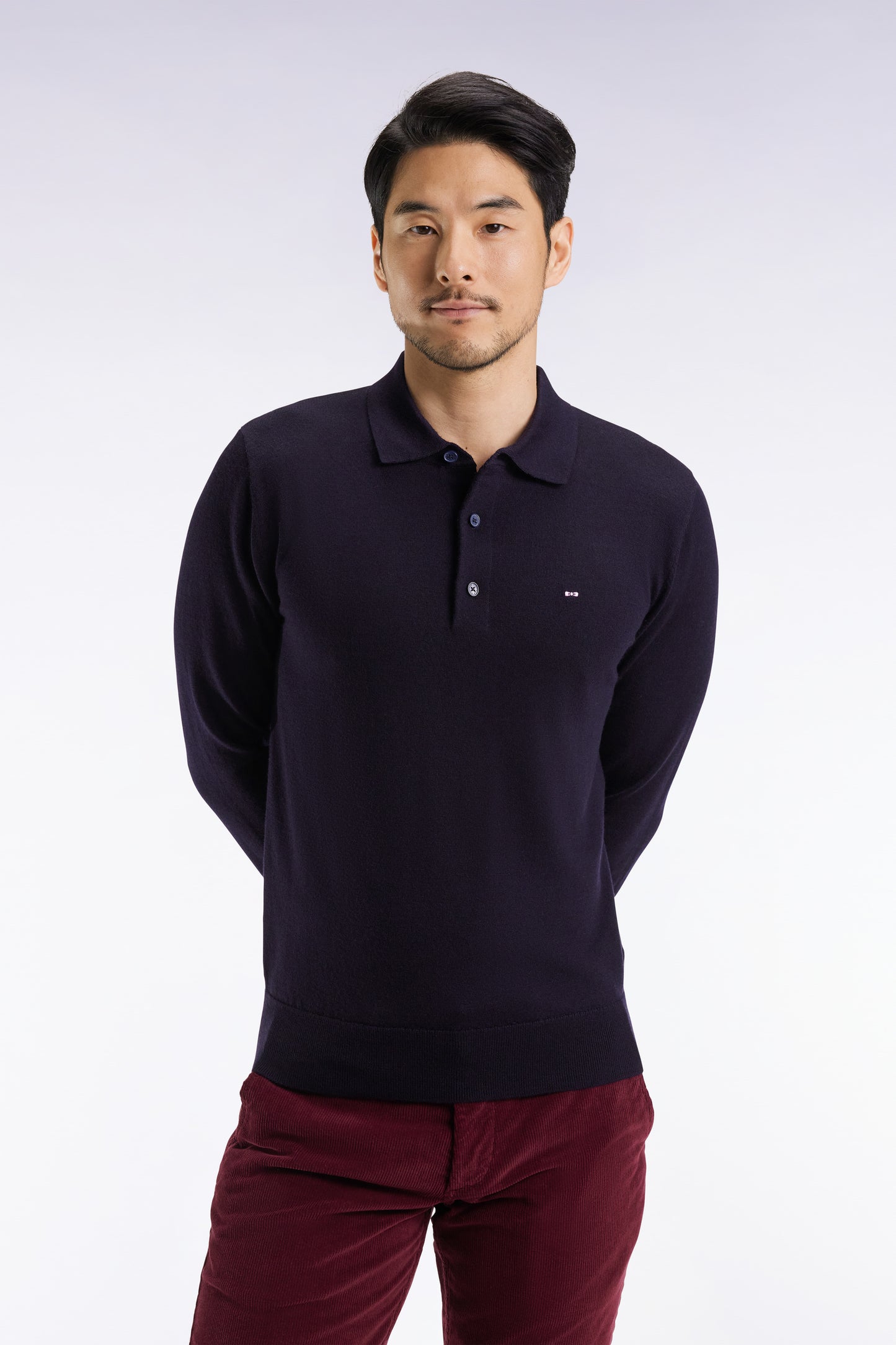 Pull col maillot en laine mérinos marine